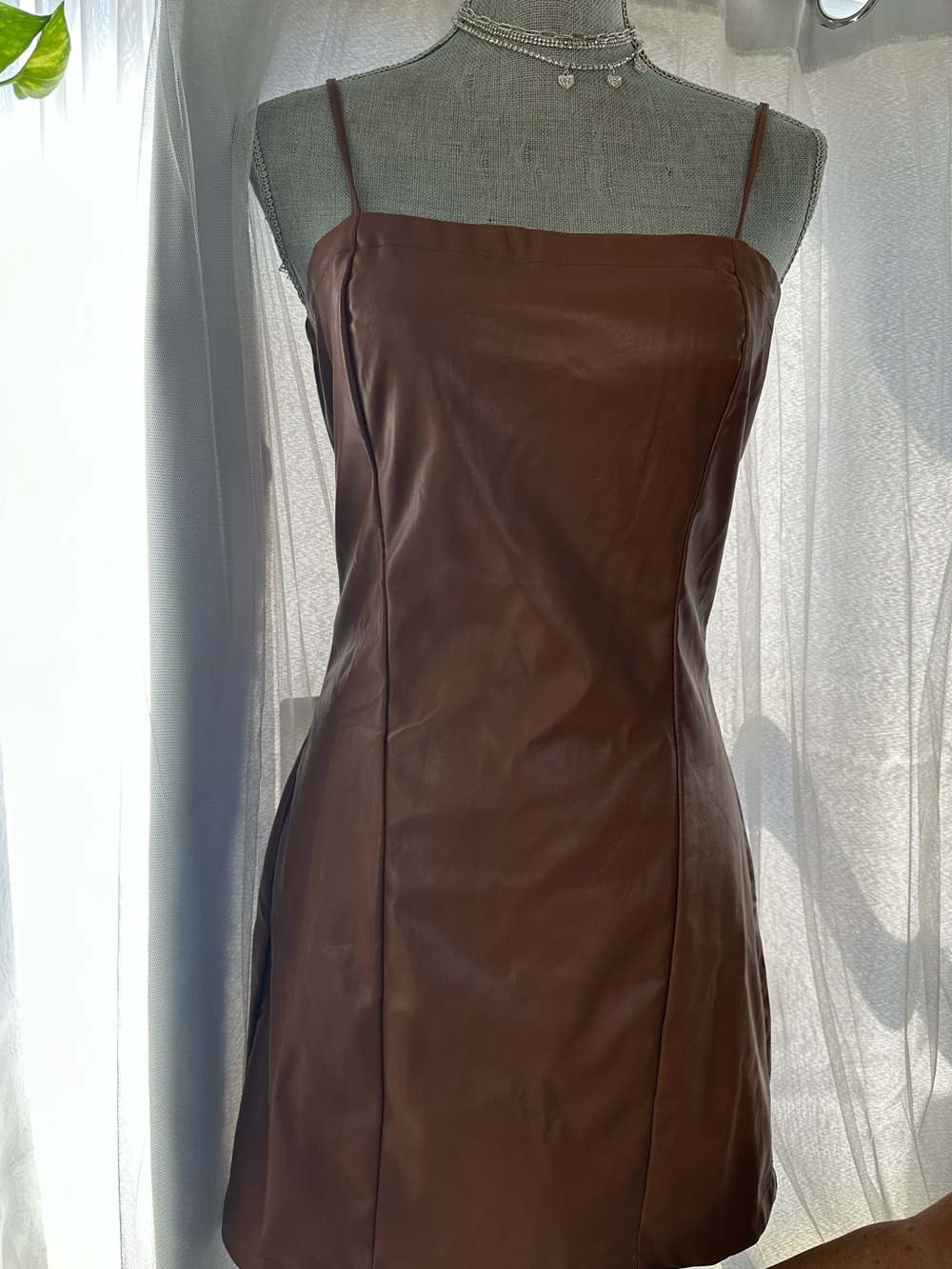 Love Tree Brown Faux Leather Mini Slip Dress